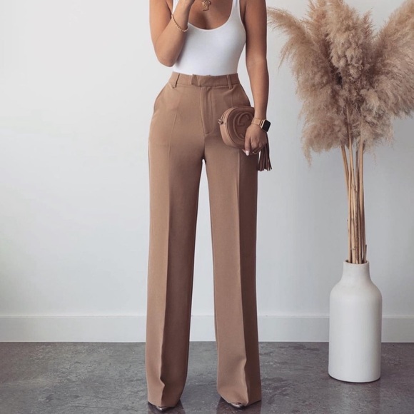 TAN LEWIN TAILORED TROUSERS - Small - Picture 1 of 4